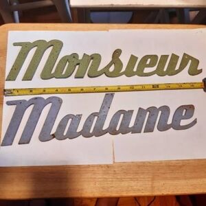 Vintage French Antique Shabby Chic Metal Signs - Set of (2)